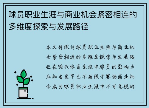 球员职业生涯与商业机会紧密相连的多维度探索与发展路径